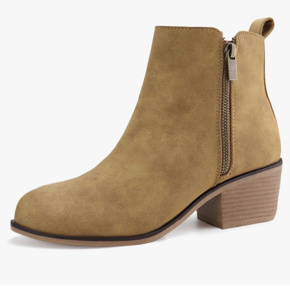 JABASIC NWT Women Ankle Boots Side Zipper Booties Low Heel Dress Boots size 8
